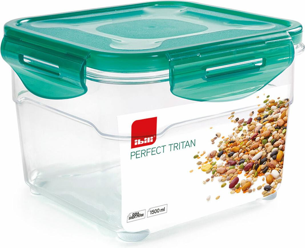 Ibili Menaqe luchtdichte voedselcontainer, rechthoekig, transparant/groen