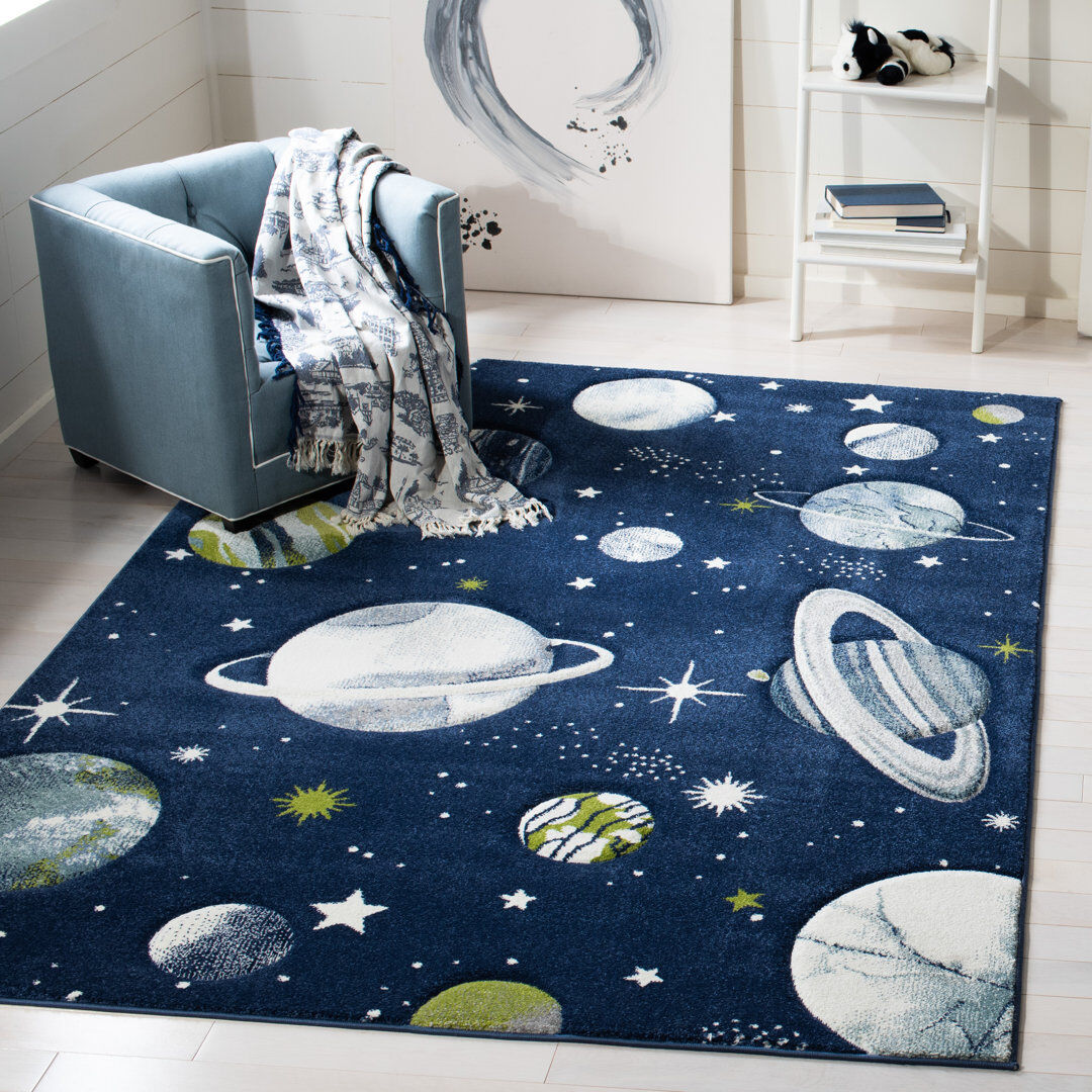 Isabelle & Max Carousel Kids Space Area Rug In Navy / Ivory Navy;Ivory Rectangle 201 x 274cm