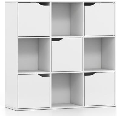 Costway Free Standing 9 Cube Storage Wood Divider Bookcase for Home and Office-White