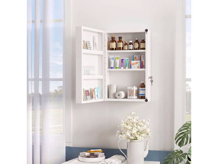 HOMCOM Armoire Pharmacie Murale 6 Compartiments Serrure Blanc 60cm