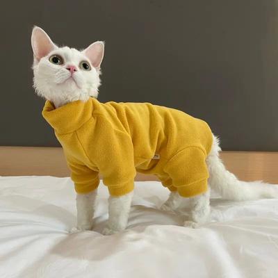 Inspire Select Warm Fleece 4 Legged Sphynx Cat Jumpsuit Soft Thermal Pajama Sweater For Sphynx, Devon Rex & Hairless Cats new Yellow m