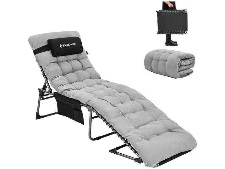 Campingliege mit Auflage verstellbar 5-fach Grau, 59x37x190 cm, Gartenmöbel, Gartenliegen