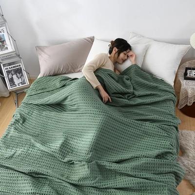 Uplift Picks Summer Waffle Cotton Blanket Lightweight Knitted Bed Throw green 150x200 Cm
