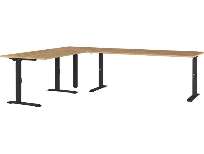 Eckschreibtisch GERMANIA GW-Agenda , schwarz (grandson, eiche, nachbildung, schwarz, schwarz, grandson, eiche, nachbildung), B:260cm H:91cm T:200cm, Tische, Eckschreibtisch, höhenverstellbar, verfügbar in verschiedenen Massen