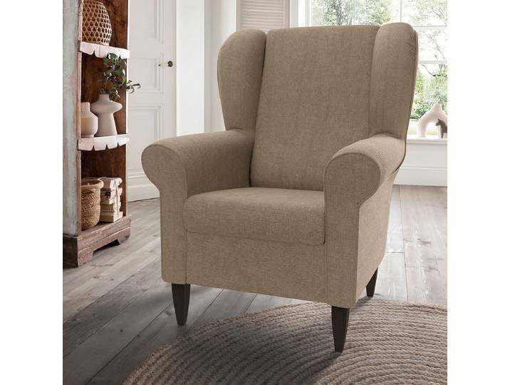 Sessel mit optionalem Hocker Braun Webstoff Jimin ohne Hocker 80 x 102 x 86cm