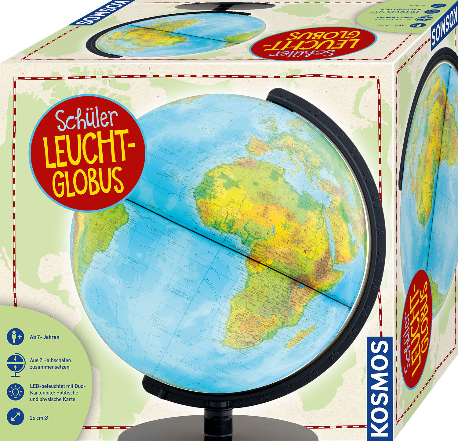 Globus KOSMOS "Schüler Leucht-Globus", blau (bunt), Globen, KinderØ:26cm, Kunststoff, Globus, Made in Germany, Ø:26cm