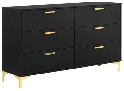 Benjara 59 Inch Wood Dresser with 6 Drawers, L Shaped Legs, Modern Gold, Black