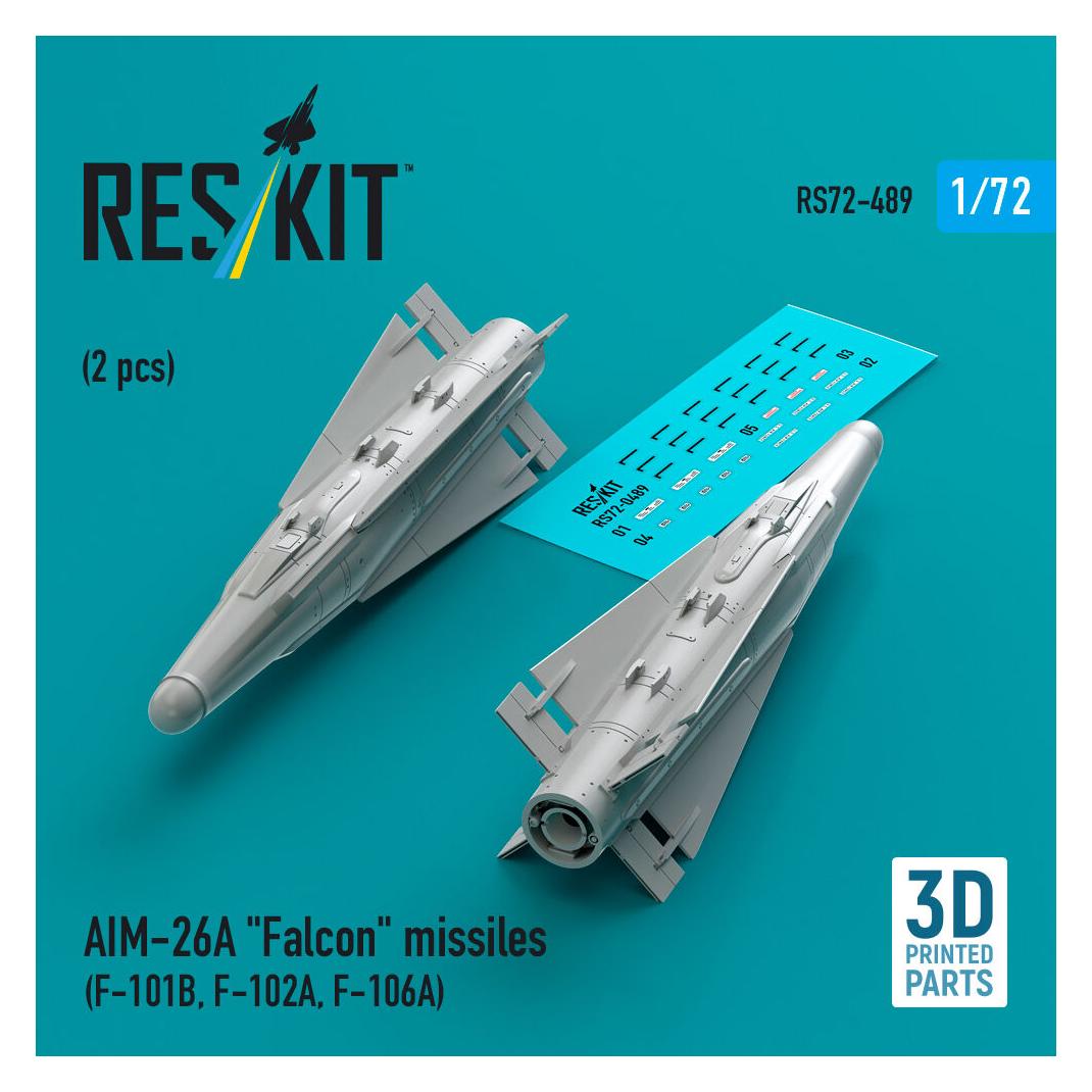 ResKit AIM-26A Falcon missiles (2 pcs) (F-101B, F-102A, F-106A) (3D Printed) (RS72-0489)