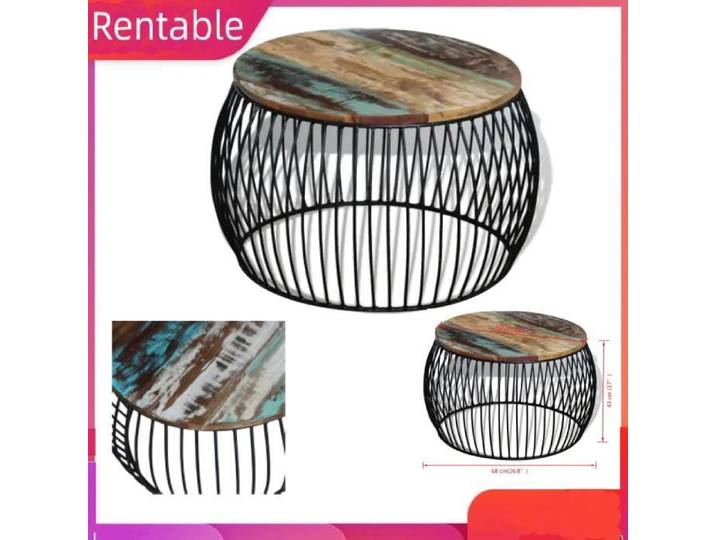 Table basse ronde en bois de récupération massif Vogue LEC - Laqué - Noir - Vintage - 68x43 cm