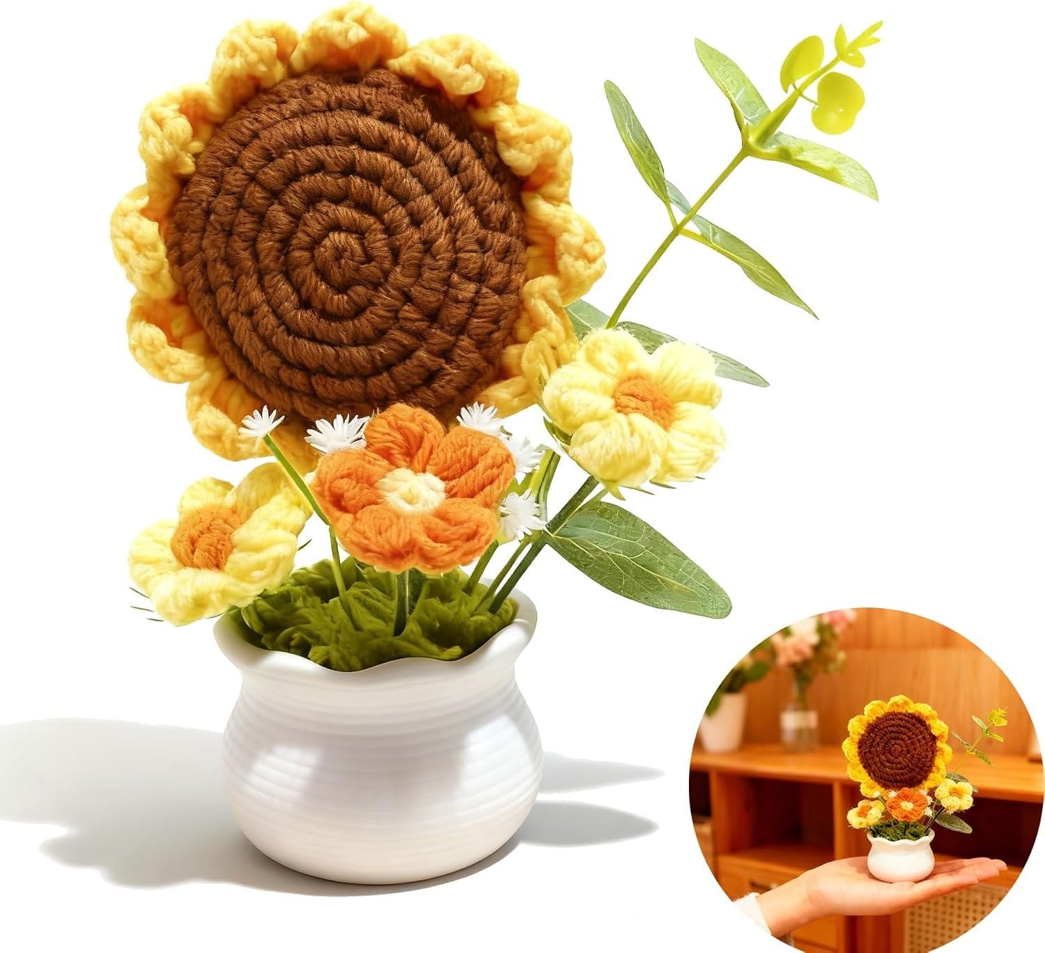 Handgemaakte Gehaakte Zonnebloem in Mini Pot - Decoratie & Cadeau