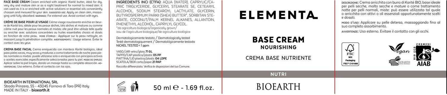 Bioearth Elemental Crema Base Nutritiva 50 ml