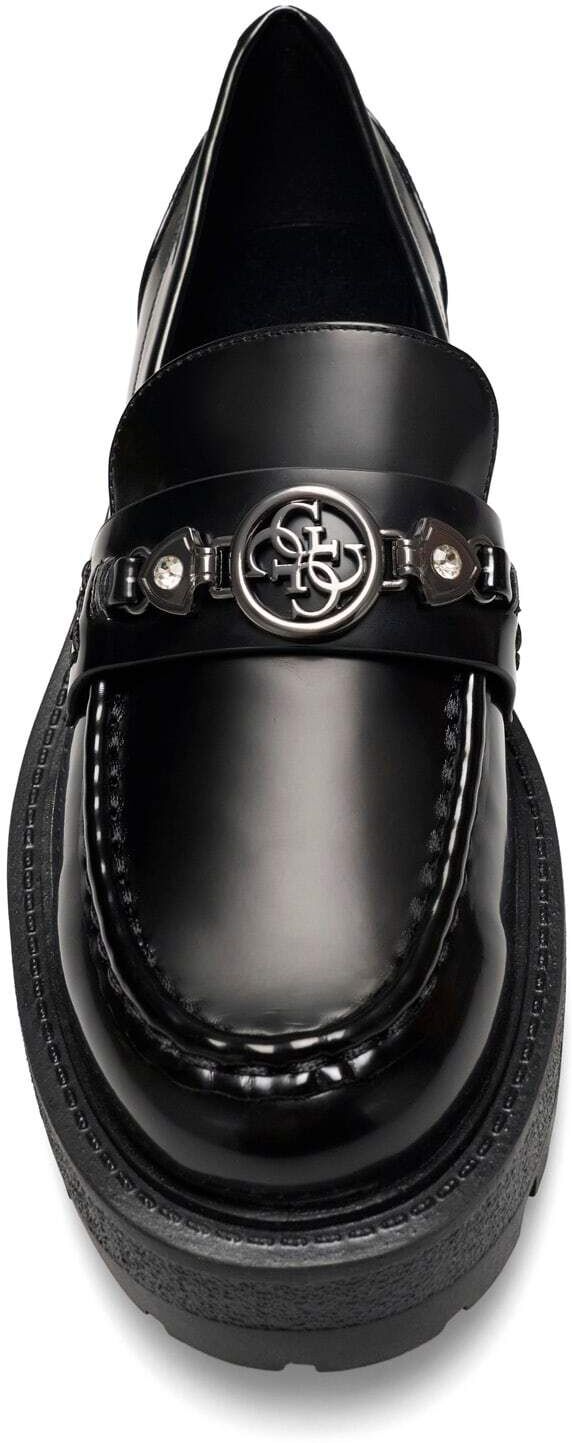 Loafer GUESS "YAAKO", Damen, Gr. 36, Synthetik, schwarz, Lederimitat, Schuhe Loafer, Halbschuh, Slipper mit kräftiger Profilsohle schwarz 36, Synthetik