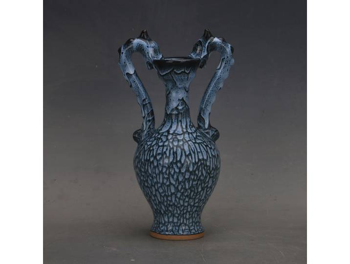 Décoration chinoise artisanat porcelaine chanson Jun four bleu glaçure four changement Double Dragon Vase