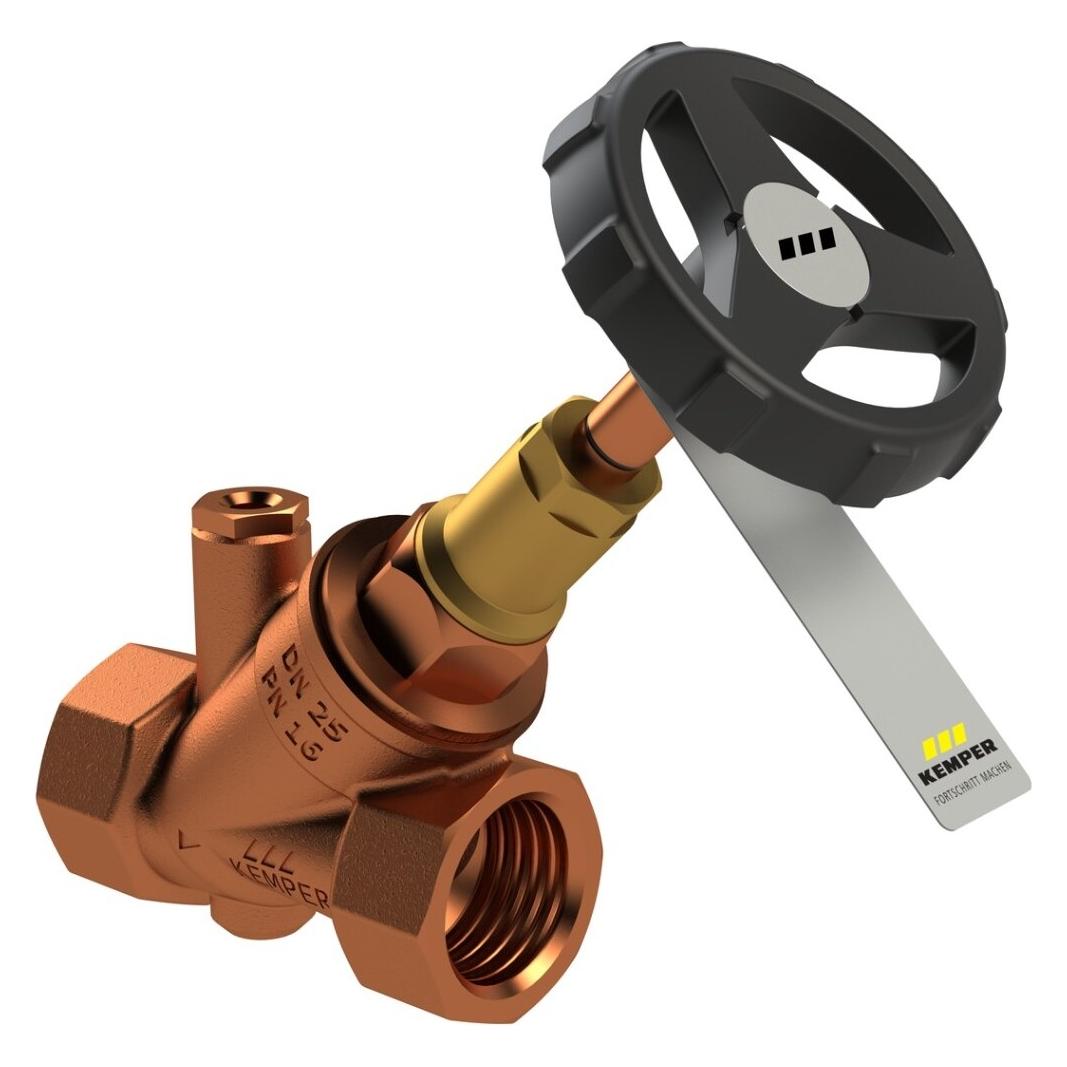 Kemper Gebr. GmbH + Co. KG WESER Freistrom-Absperrventil RG mit Entleerstopfen G1/4, IG DN15 (1900201500)