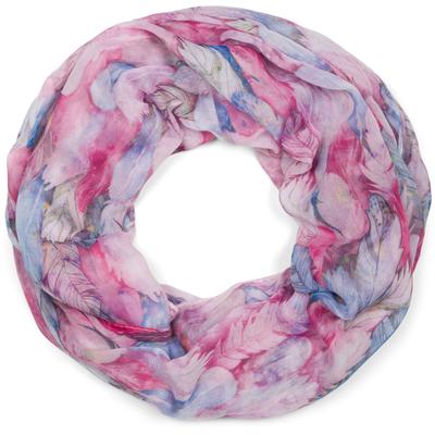 Loop STYLEBREAKER "Loop mit bunten Federn", Damen, pink (pink, blau), Obermaterial: 100% Viskose CV., Modisch, Modetücher Loop