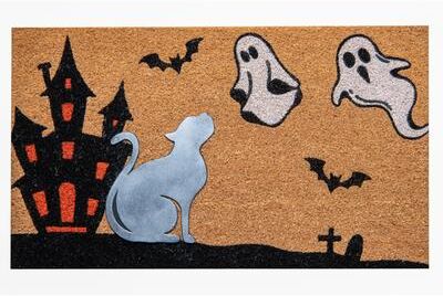 IH Casa Decor Coir Mat with Rubber Accent Ghosts with Cat Accent