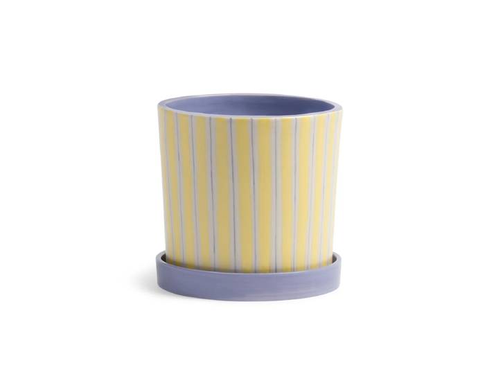 &klevering - Ray Blumentopf mit Untersetzer, Ø 13,5 x 13 cm, gelb/ lila / weiss