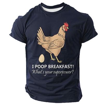 Herren Lustiges Huhn Grafik T-Shirt 'Ich mache Frühstück' Superkraft-Humor Kurzarm