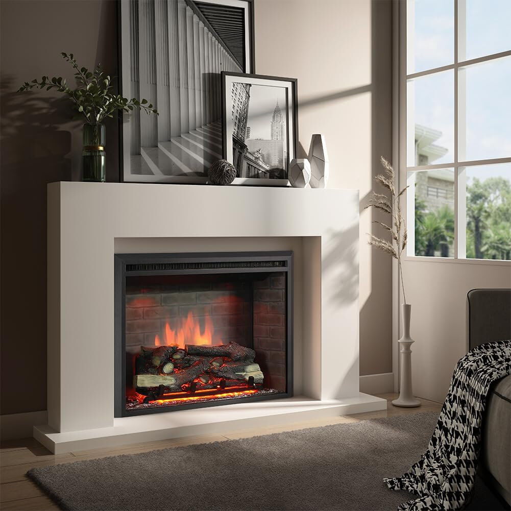 FLAMME Freestanding Electric Fireplace Insert, Wembury, Black 63cm H x 81cm W x 22cm D