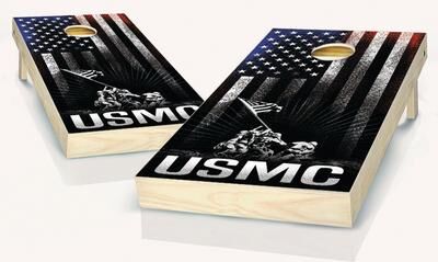 Skip's Garage USMC Hanging Stripes Outdoor Cornhole Board Game Set