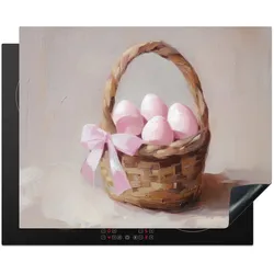 HERDABDECKPLATTE Korb - Eier - Rosa Herdabdeckung Induktionsfeld 65x52 cm