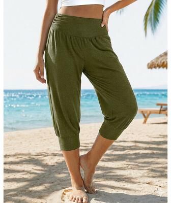 LightInthebox Women's Capri shorts Casual Daily Calf-Length Mid Waist Plain Comfort Breathability Stretchy Home Vacation Blue Apricot Grey Black Summer Spring