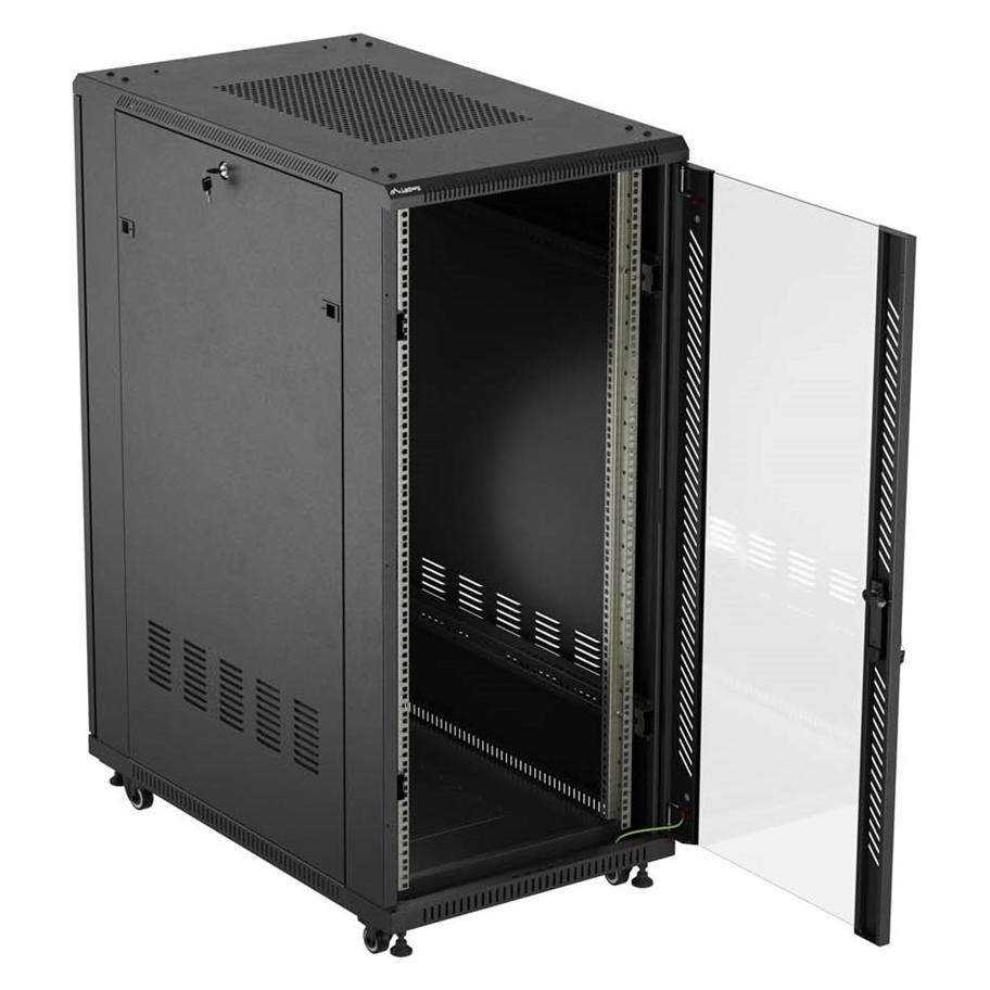 Lanberg SZAFA INSTALACYJNA RACK STOJĄCA 19" 27U 600X1000 CZARNA DRZWI PRZESZKLONE (FLAT PACK) (27 HE, 19 Zoll Rack) (FF01-6027-12B)