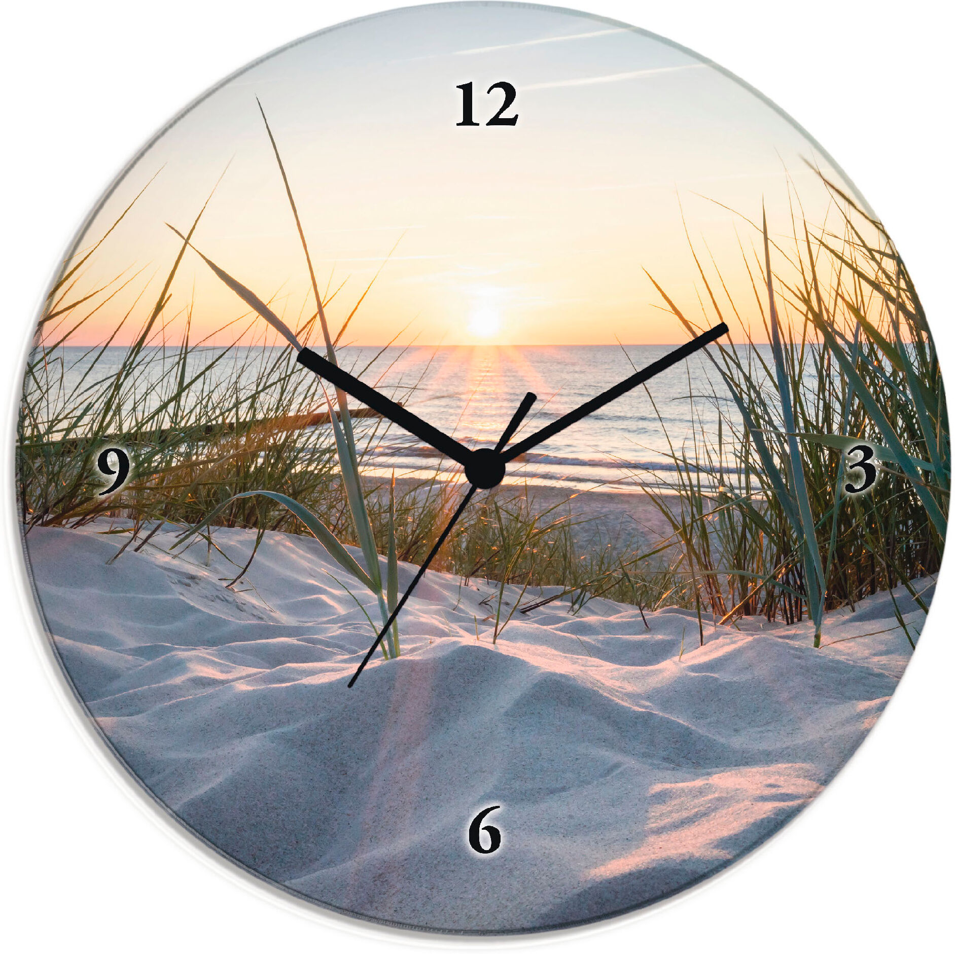 Wanduhr ARTLAND "Ostseestrand", beige (natur), T:1,8cm, Wanduhren, Wanduhr, wahlweise mit Quarz- oder Funkuhrwerk, lautlos ohne Tickgeräusche natur Ø 30cm, Quarzuhr