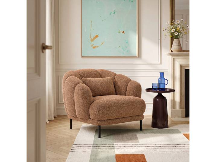 HABITAT - Fauteuil en tissu bouclette et métal noir - Terracotta - Design by Federica Francini - Paraty