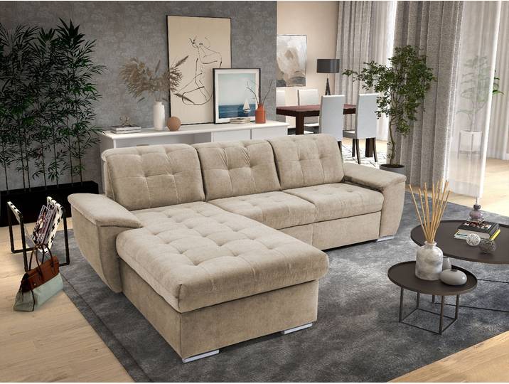Ecksofa EXXPO - SOFA FASHION Derby Inkl. Kopfteilverstellung, wahlw. Bett & Bettkasten, L-Form , beige, B:277cm H:92cm T:206cm, Sofas, Ecksofa, EXTRA an Komfort zum Relaxen, Entspannen und Wohlfühlen
