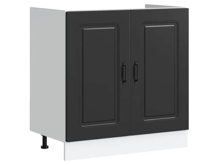Unterschrank für Kalmar-Spüle, Schwarz, 80 x 46 x 81,5 cm, Holz Verstellbare Füße, praktische Türen, großer Stauraum, glatte Oberfläche, Wandbefestigung im Lieferumfang enthalten