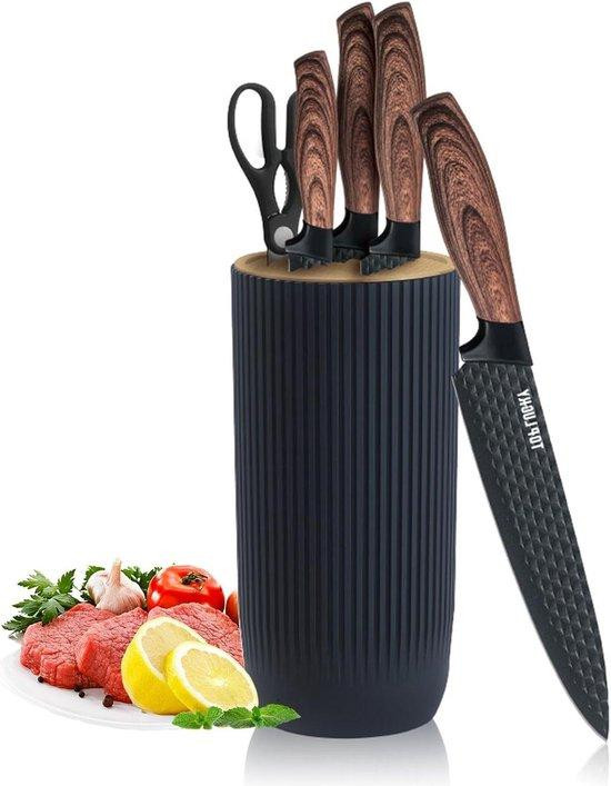 Famanu 6-delig messenstel voor de keuken met universele messenhouder - Khaki