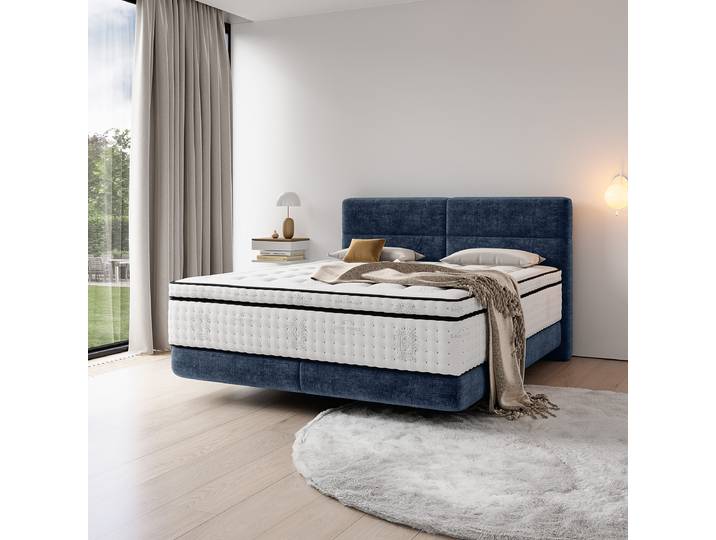 Lit boxspring Soncy 160 x 200cm Gamme chenille Bleu/Bleu foncé