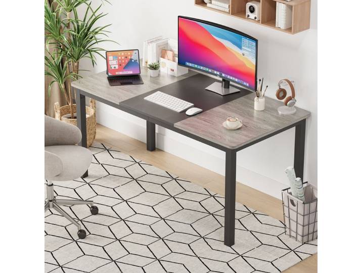 Bureau ordinateur métal 160×80×75 cm structure métal spacieux travail étude gaming maison Noir + Gris