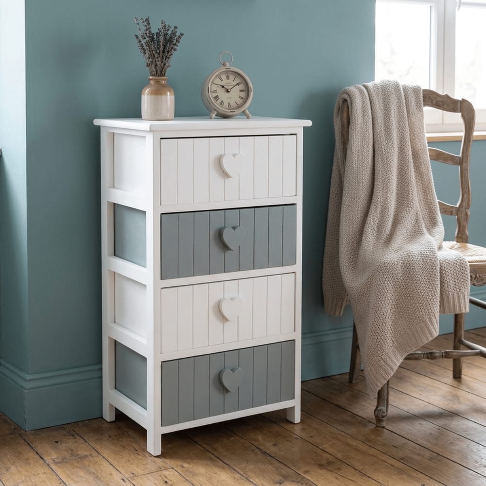 NIYLO Commode cœurs en paulownia blanc 40x29x73 cm Blanc 29x73x40cm
