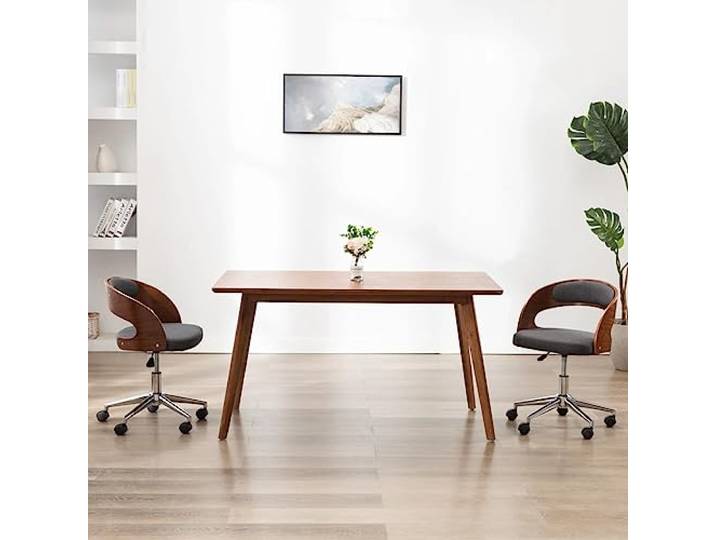 KTHLBRH Esszimmerstuhl Drehbar Grau Bugholz Stoff mit Rollen Gepolsterter Sitz, ergonomische Bugholzform, Kunststoffrollen, belastbar bis 110 kg, einfache Montage