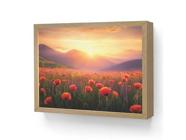 OnlyWow Wandleuchte MIT Akku Landschaft - Sonnenuntergang - Blumenfeld 40x30 cm, Rot, Rechteckig, LED integrated, 40x30x8 cm, Lampen & Leuchten, Innenbeleuchtung, Wandleuchten