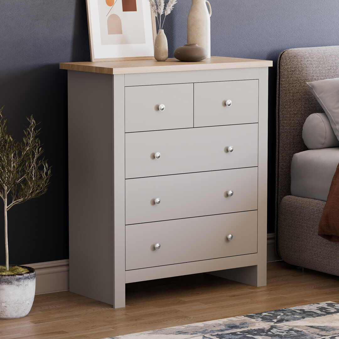 Fernleaf Morley 79 cm W Chest of 5 Drawers Grey 95cm H X 79cm W X 39.5cm D
