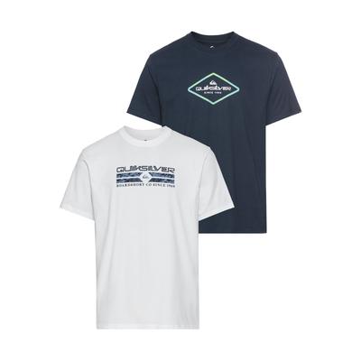 T-Shirt QUIKSILVER "NATUREMAD INSID QUA SHORT SLEEVE PACK YM", Herren, Gr. S, blau (weiß, navy), Obermaterial: 100% Baumwolle, Shirts T-Shirt, Doppelpack mit 2 T-Shirts, aus Baumwolle, Kurzarm-Design