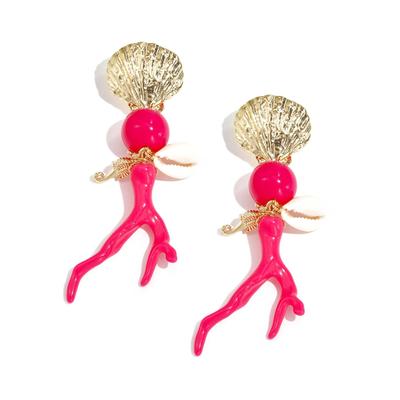 Paar Ohrhänger ADELIA´S "LIVAYA", Damen, Gr. Damen, pink (rosarot), Ohrringe, Korallen- und Muschel-Anhänger prägen diesen modischen Modeschmuck