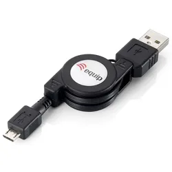 Equip USB 2.0 A to Micro-B ausziehbares Kabel, 1.0m , Schwarz