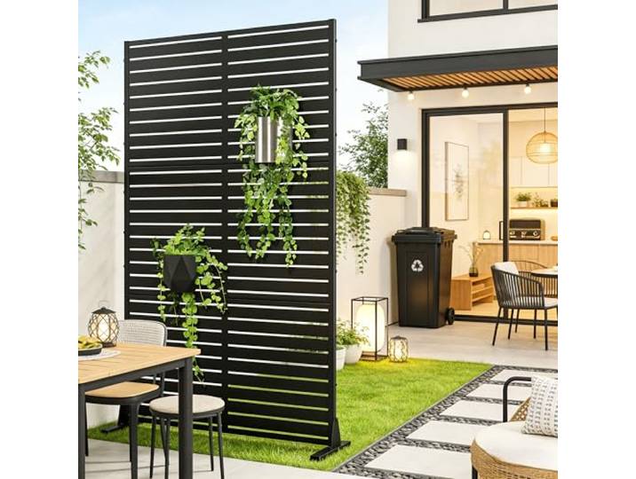 casa.pro Trennwand Nodepp Raumteiler 180 x 90 cm Sichtschutz Outdoor Indoor Raumtrenner Terrasse Balkon verzinkter Stahl Paravent Schwarz
