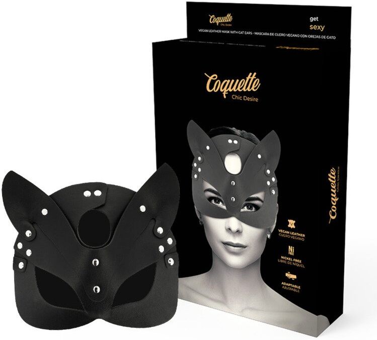 COQUETTE ACCESSORIES Masque en cuir vegan avec oreilles de chat pour jeux sensuels