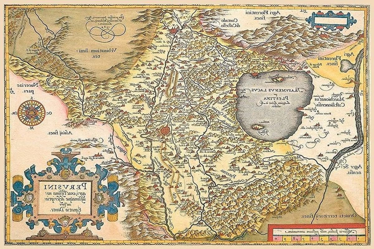 Vintage Kaart van Italië Wanddecoratie Canvas Kunstprint Multicolor - 55 x 84 cm