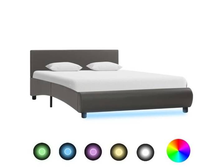 JAR&1929 Cadre de lit double 140x200cm Sturucture de lit Moderne avec LED Gris Similicuir