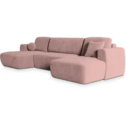 WOHNLANDSCHAFT SENTUM K Rosa Plüsch-Stoff mit Schlaffunktion
