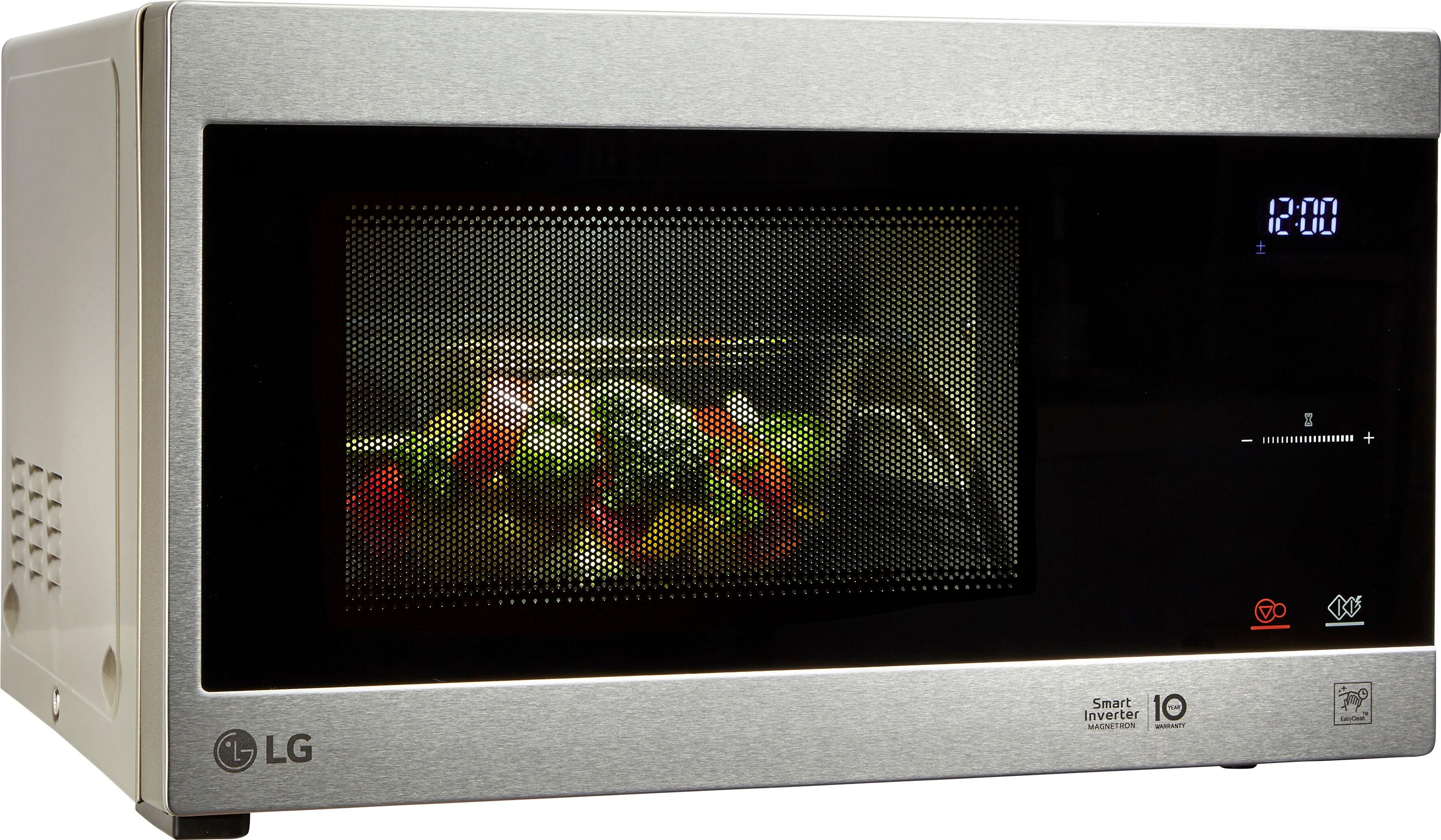 LG Mikrowelle "MS 2595 CIS", silber (edelstahl, silber), B:47,6cm H:27,2cm T:38cm, Mikrowellen, Smart Inverter Technologie, echte Glasfront, Mikrowelle