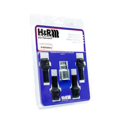 H&R Radschraube Radbolzen Felgenschloss-Set M14 x 1,5 27 schwarz/black B1452703KEY4