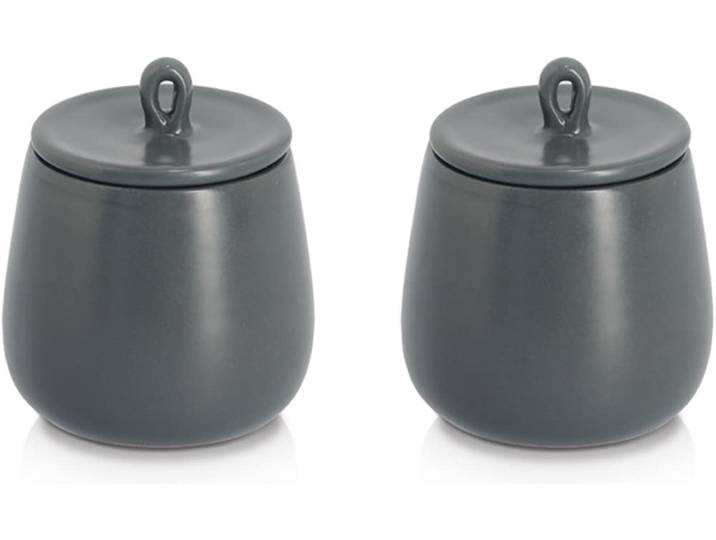 Gewürzbehälter ZELLER PRESENT Gewürzdose, 2-tlg. , grau (anthrazit), H:10cm Ø:8,5cm, Keramik, Lebensmittelaufbewahrungsbehälter, Gewürzbehälter, schützt vor Feuchtigkeit, 220 ml
