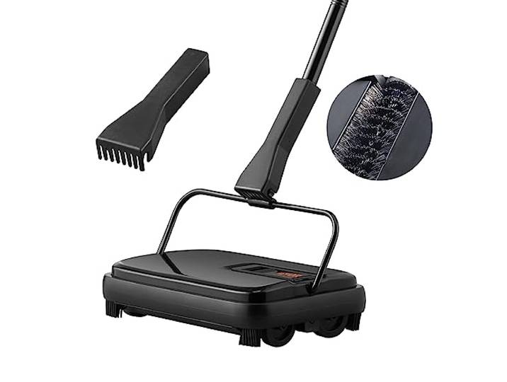 VEVOR Balai Mécanique Trajectoire de Balayage 200 mm Balayeuse Manuelle pour Planchers et Tapis avec Brosses Rotatives Facile à Vide Silencieux Nettoyeur de Sols Durs et Stratifiés sans Électricité